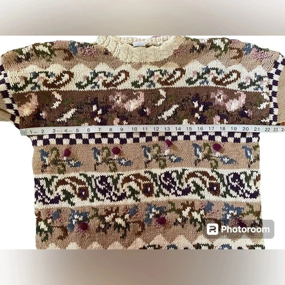 Women’s Vintage Knit Patterned Mockneck Cottagecore Neutral Toned Sweater Small - Picture 16 of 16